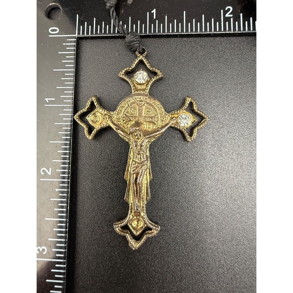 Vintage Beaded Rosary Necklace Black Faceted Glass Rhinestones HUGE 32" READ - Picture 5 of 11